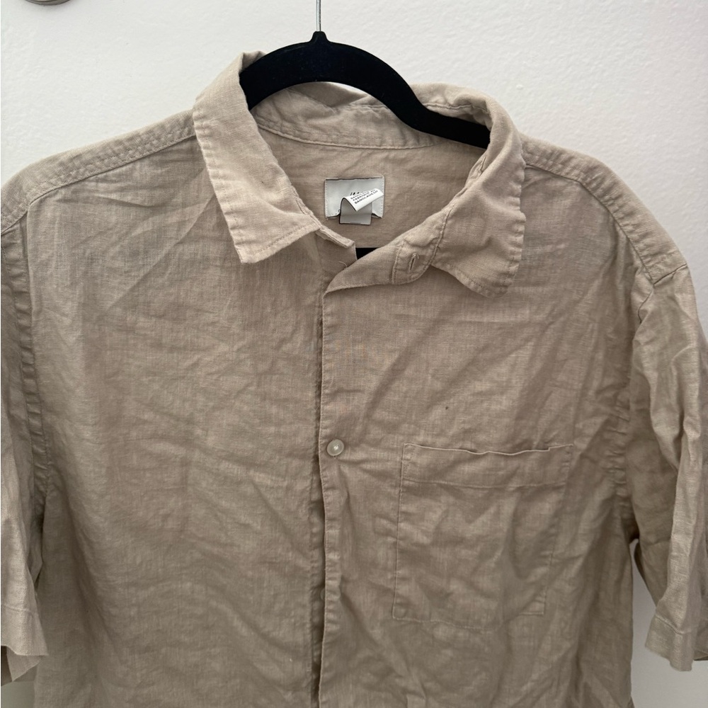 H&M Beige Linen Short Sleeve Button Shirt